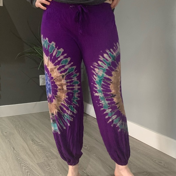 New Purple Tie Dye Lounge Pants With Tie - Picture 2 of 3